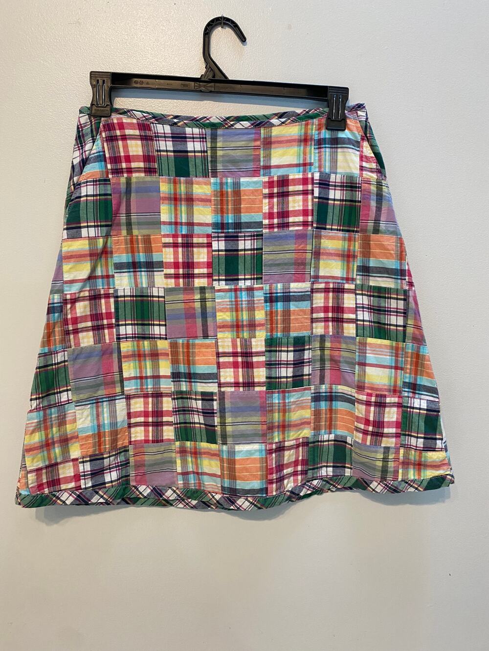 L. L. Bean Patchwork Madras A-Line Skirt sz 12 plaid cotton preppy